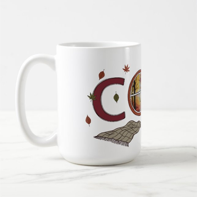 Autumn Cosy Design with Falling Leaves Coffee Mug (Left)