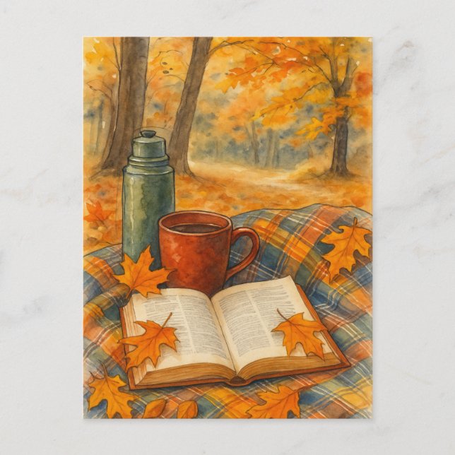 Autumn Cosy Fall Book and Coffee Postcard (Front)