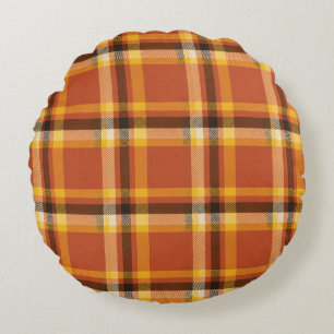 Autumn Cosy Plaid Fall Warmth & Comfort Bedding Round Cushion