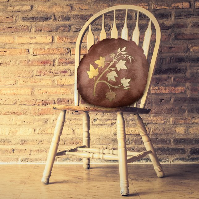 Autumn cosy velvet fall colours and vine branch  round cushion (Creator Uploaded)