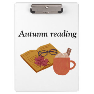Autumn Cosy Vibes – Hot Cocoa, Book & Fall Leaves Clipboard