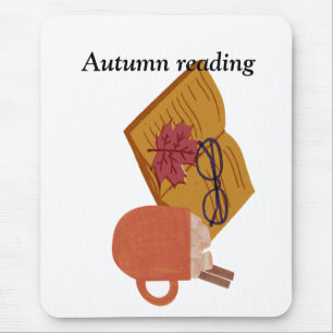Autumn Cosy Vibes – Hot Cocoa, Book & Fall Leaves Mouse Pad