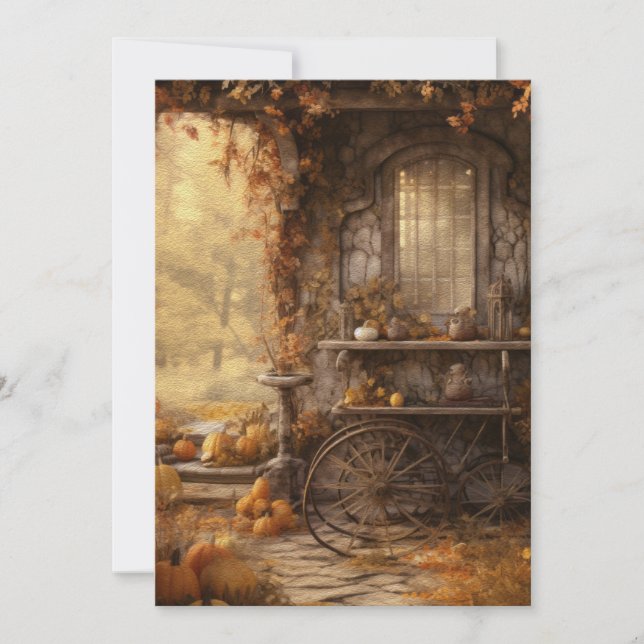 Autumn Cottage in the Woods Hello Flat Card (Front)