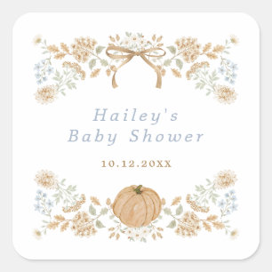 Autumn Cottage Pumpkin Baby Shower Square Sticker