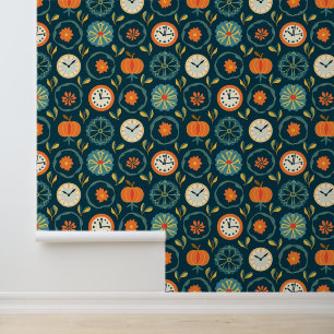 Autumn Countdown: Whimsical Pumpkin and Clock Wallpaper