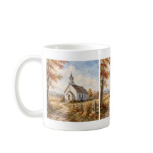 Autumn Country Church Watercolor Landscape