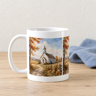Autumn Country Church Watercolor Landscape Coffee Mug