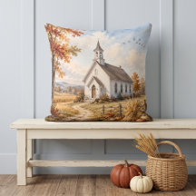 Autumn Country Church Watercolor Landscape