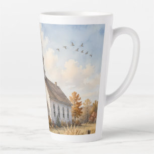 Autumn Country Church Watercolor Landscape Latte Mug