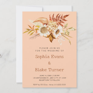 Autumn Country Floral Botanical Apricot Wedding Invitation