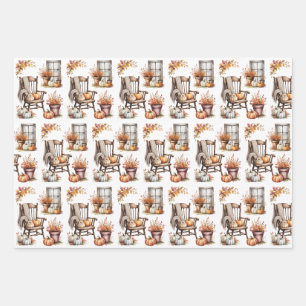 Autumn Country, Witch Kitties, Ghost, Fall, Autumn Wrapping Paper Sheet