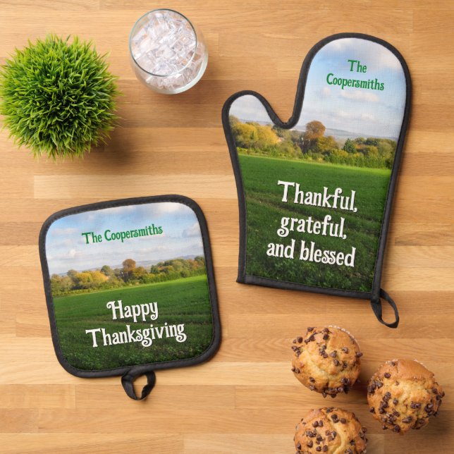 Autumn Countryside - Personalized Oven Mitt & Pot Holder Set (Top Down)