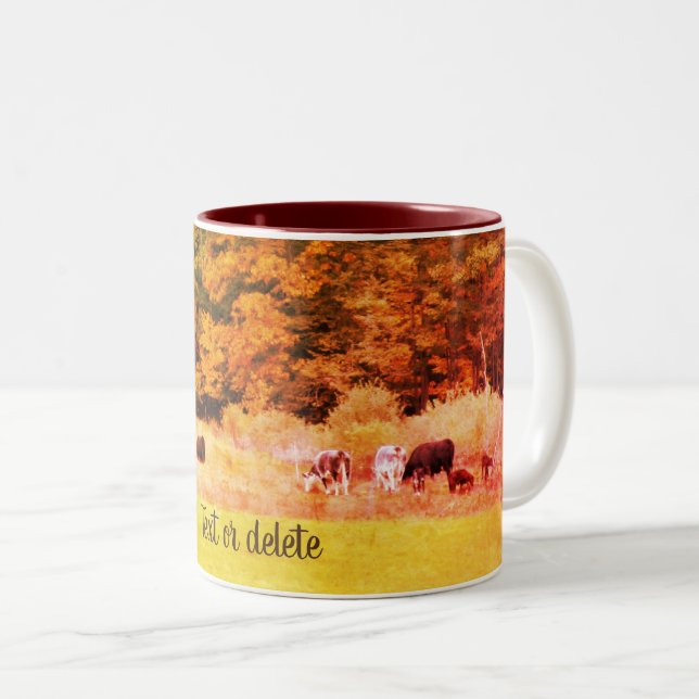 Autumn Cow Field Nature Art Personalised   Two-Tone Coffee Mug (Front Right)