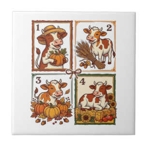Autumn Cow Quartet Vintage Patchwork Farm Shirt Ceramic Tile