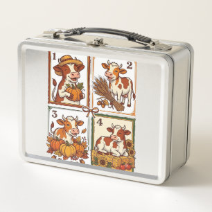 Autumn Cow Quartet Vintage Patchwork Farm Shirt Metal Lunch Box