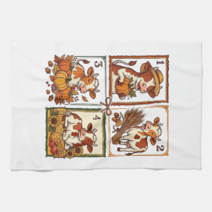 Autumn Cow Quartet Vintage Patchwork Farm Shirt Tea Towel