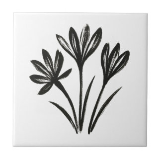 Autumn Crocus – Ink Brush Botanical Trio on Ceramic Tile