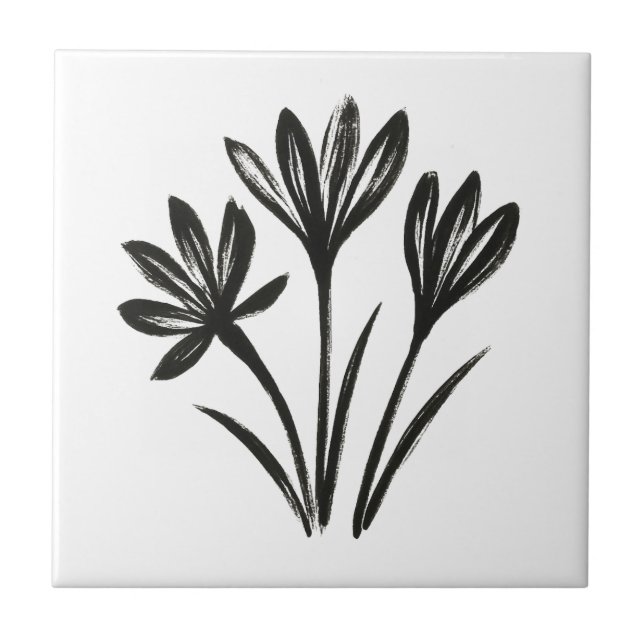 Autumn Crocus – Ink Brush Botanical Trio on Ceramic Tile (Front)