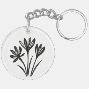 Autumn Crocus – Ink Brush Botanical Trio on Key Ring