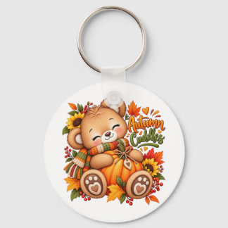 Autumn Cuddles Teddy Bear Pumpkin Fall Baby & Kids Key Ring