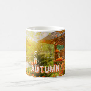 Autumn Cup, Fall Cup, Fall Mug With Log Cabin 