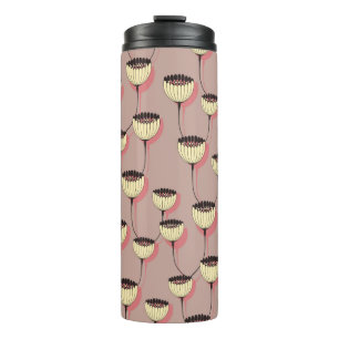 autumn cup flowers seamless pattern in brown and p