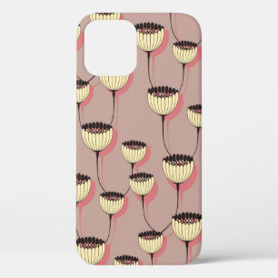 autumn cup flowers seamless pattern in brown and p iPhone 12 case