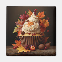 Autumn Cupcake with Colourful Fall Leaves 