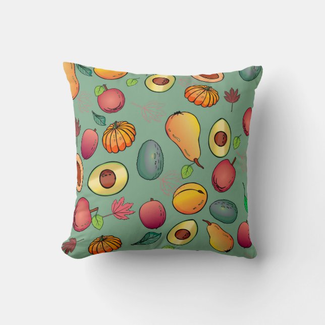 Autumn Cute Colourful Fruit Pumpkin Foliage Cushion (Front)