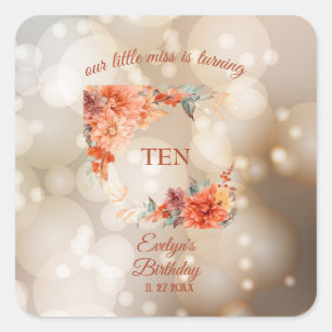 Autumn Cute Gnome Fall Leaves Birthday Square Sticker