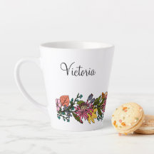 Autumn cute modhand drawn aster flowers and leaves