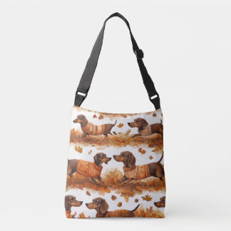 Autumn Dachshunds Pattern-Hand-Drawn Dogs Crossbody Bag