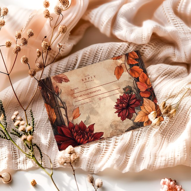 Autumn Dahlia Elegance Wedding RSVP Card (Creator Uploaded)