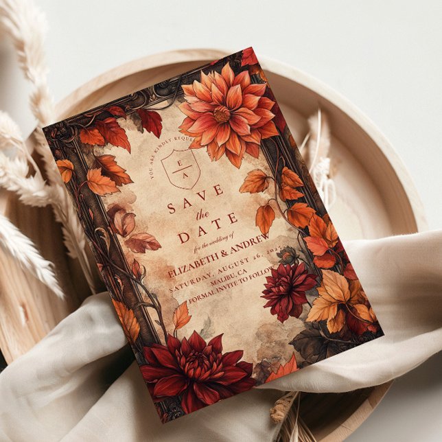 Autumn Dahlia Elegance Wedding Save The Date (Creator Uploaded)
