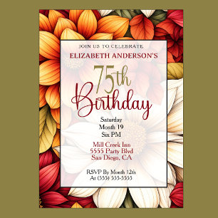 Autumn Dahlia Floral 75th Birthday Invitation