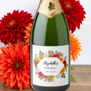 Autumn Dahlia Floral Fall Bridal Shower Sparkling Wine Label