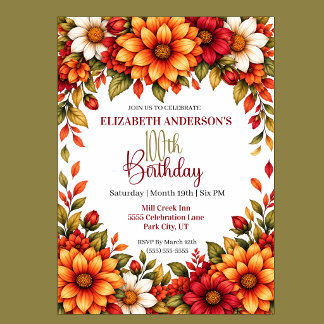 Autumn Dahlia Flower 100th Birthday Invitation