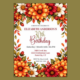 Autumn Dahlia Flower 30th Birthday Invitation