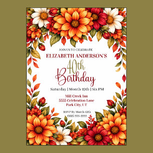 Autumn Dahlia Flower 40th Birthday Invitation