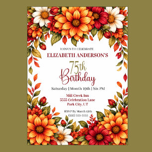 Autumn Dahlia Flower 75th Birthday Invitation