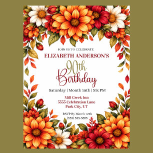 Autumn Dahlia Flower 90th Birthday Invitation
