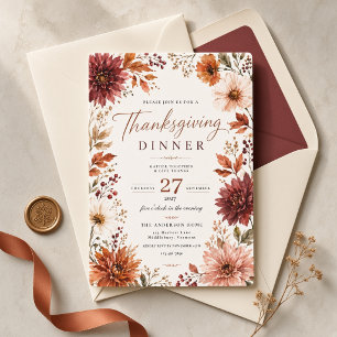 Autumn Dahlia Thanksgiving Dinner Invitation