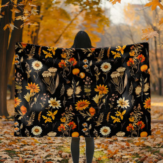 Autumn Daisies Goblincore Floral Fleece Blanket