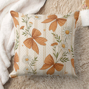 Autumn Daisy and Bow Floral Pattern Cushion