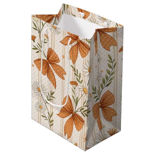 Autumn Daisy and Bow Floral Pattern Medium Gift Bag (Front Angled)