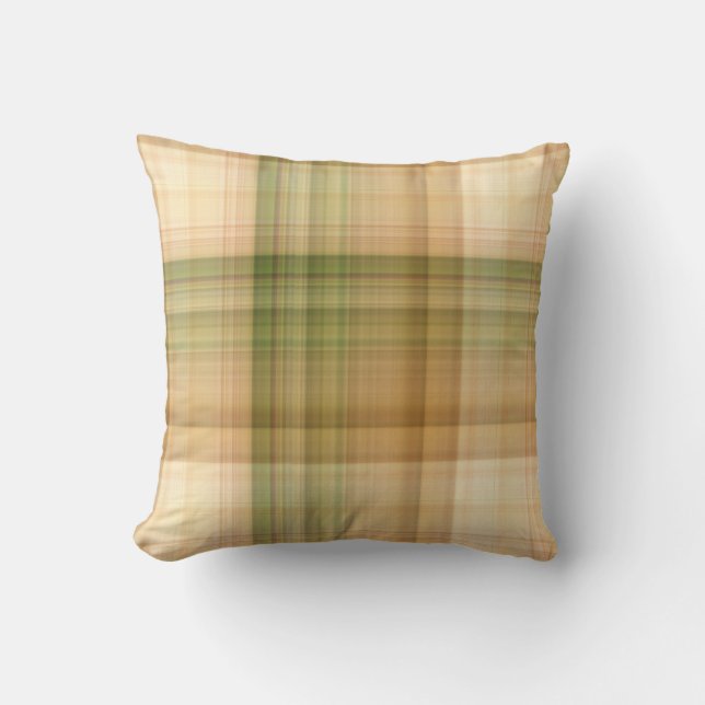 Autumn Daisy Cream and Green Plaid Cushion (Front)