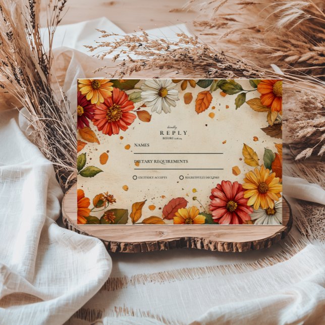 Autumn Daisy Floral Wedding RSVP Card (Creator Uploaded)