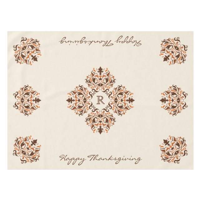 Autumn damask monogram classy tablecloth (Front (Horizontal))