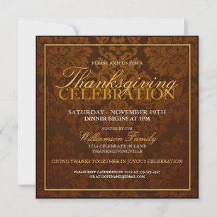 Autumn Damask Thanksgiving Dinner Invitation