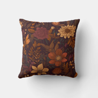 Autumn Dark Brown Flower Season Interior Cushion